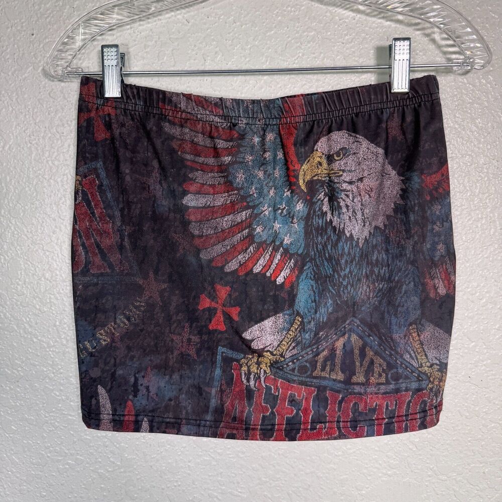 Affliction Y2K Skirt Womens Small Micro Mini Eagle Biker Moto Live Fast Graphic